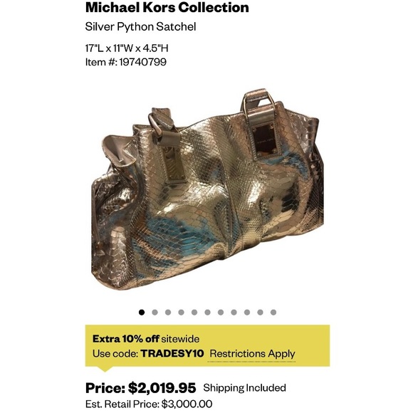 Michael Kors Python Satchel Purse Snakeskin Silver Metallic Large Grey Handbag - Picture 11 of 11